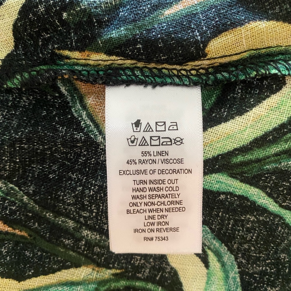 Rachel Zoe Green and Black Leaf Print Linen Blend Dress Sz M - Picture 7 of 8